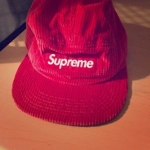 Supreme waffle corduroy camp hat red
